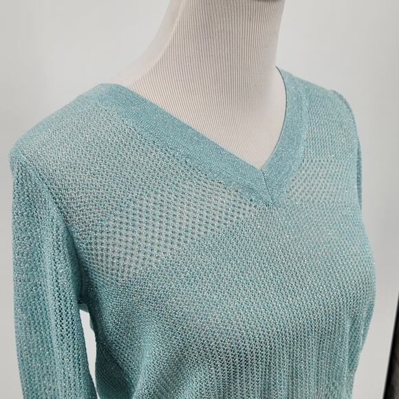 Tommy Bahama Blue Silver Metallic Sweater w/ cutout pattern  EUC Size M - Picture 2 of 8
